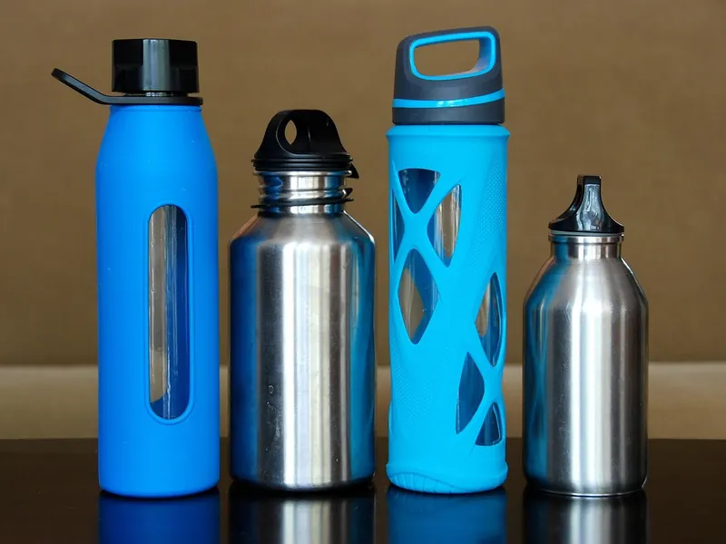 A stainless steel water bottle