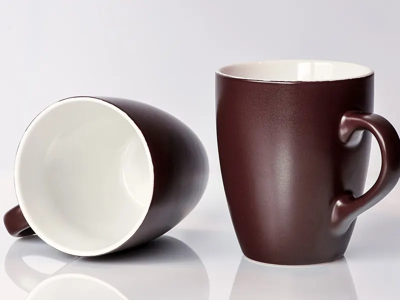 A patterned ceramic mug