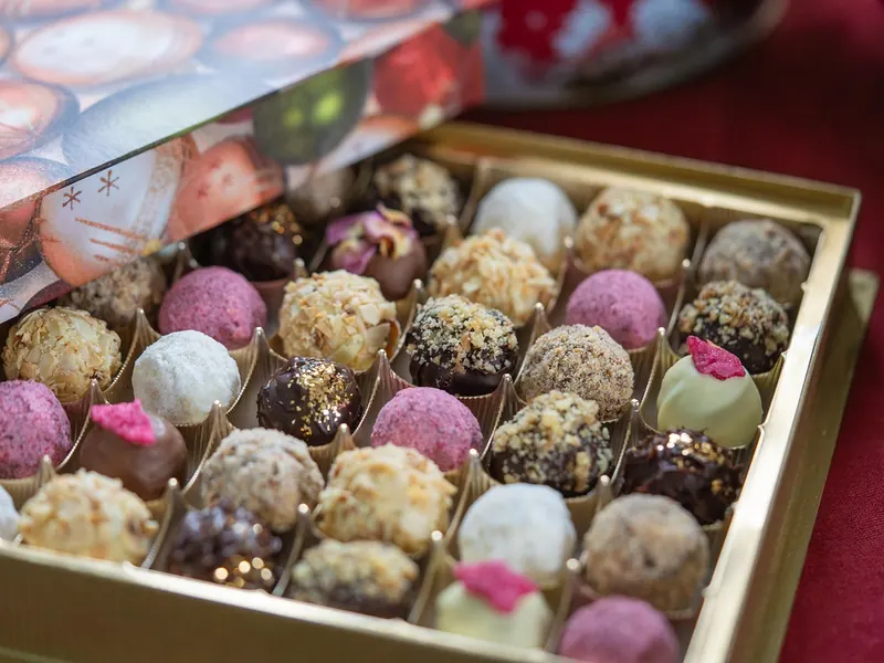 A box of fine chocolate truffles
