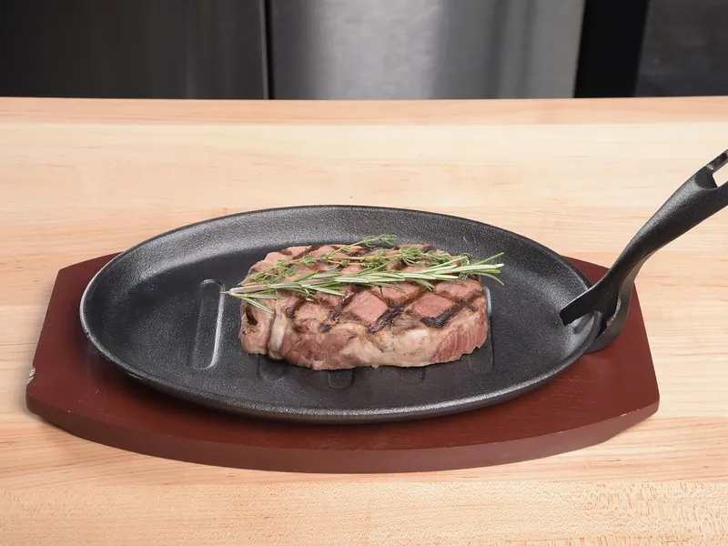 A cast iron frying pan